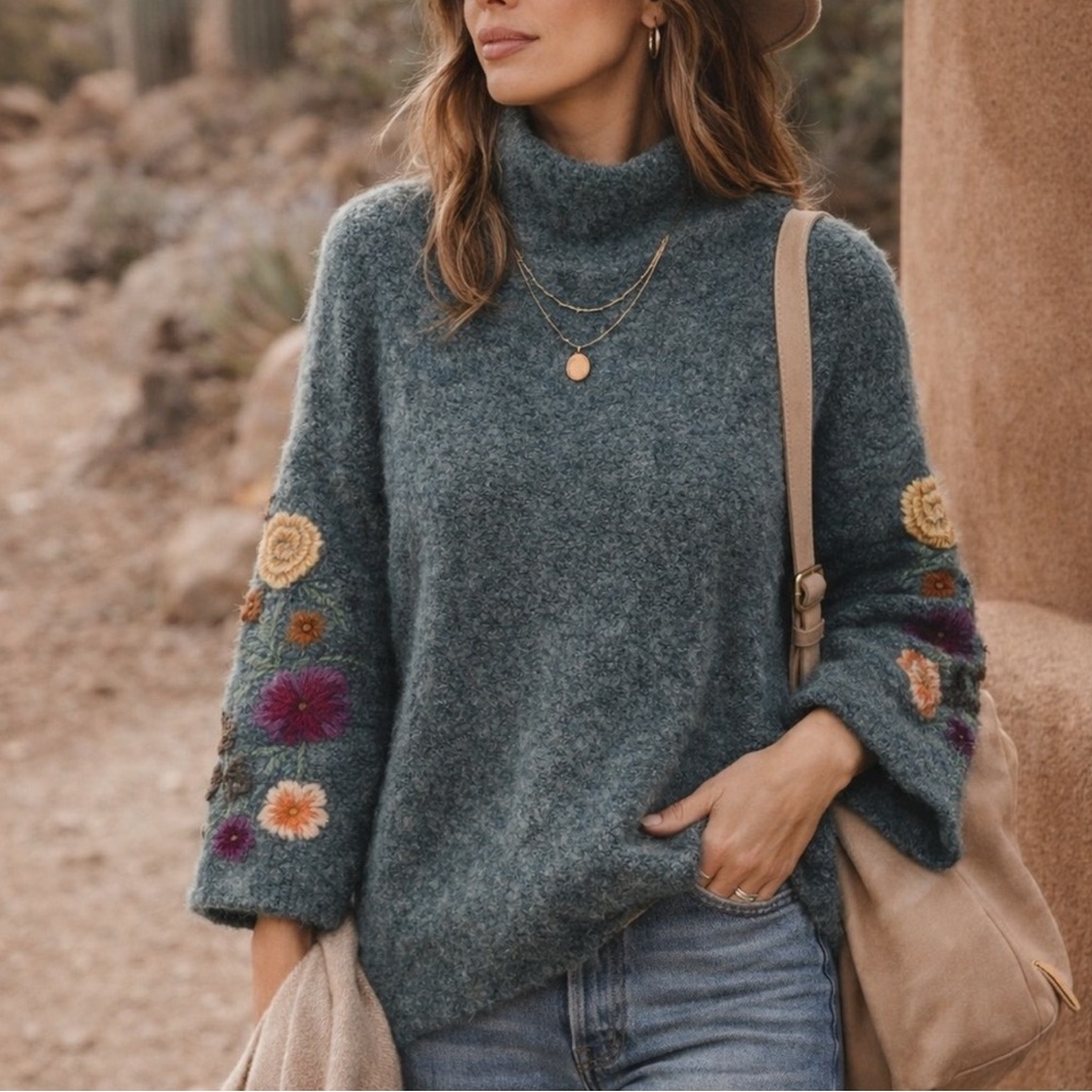 Sleeping on Snow Anthropologie Alpaca/Wool/Mohair Blend Floral Yarn Sweater - Picture 2 of 11